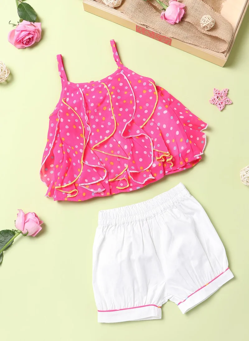 Girls' Ruffled All-over Polka Print Top with Solid Shorts